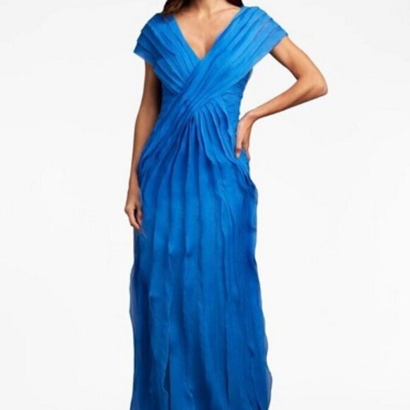 Tadashi Shoji Cadet Blue Tipton Tiered Chiffon Gown